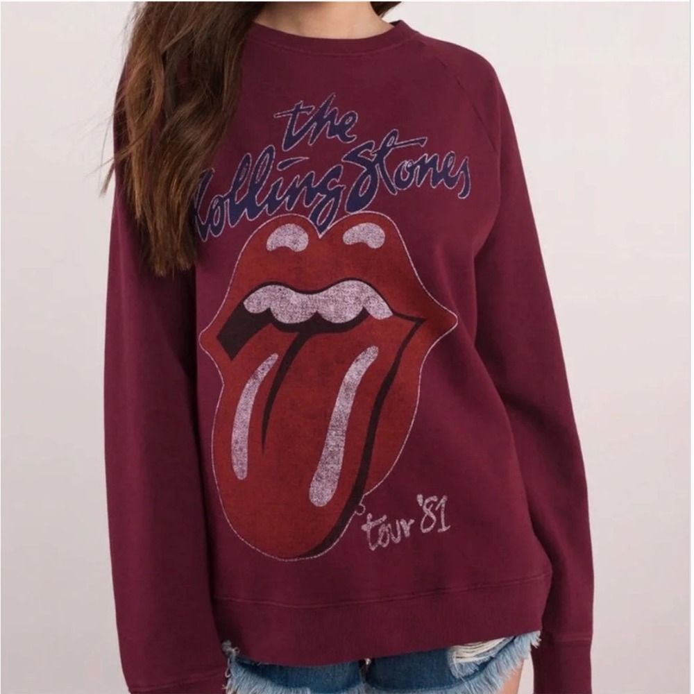 Daydreamer Rolling Stones Tour 81 Sweatshirt Tongue Lips Logo Burgundy Glitter M